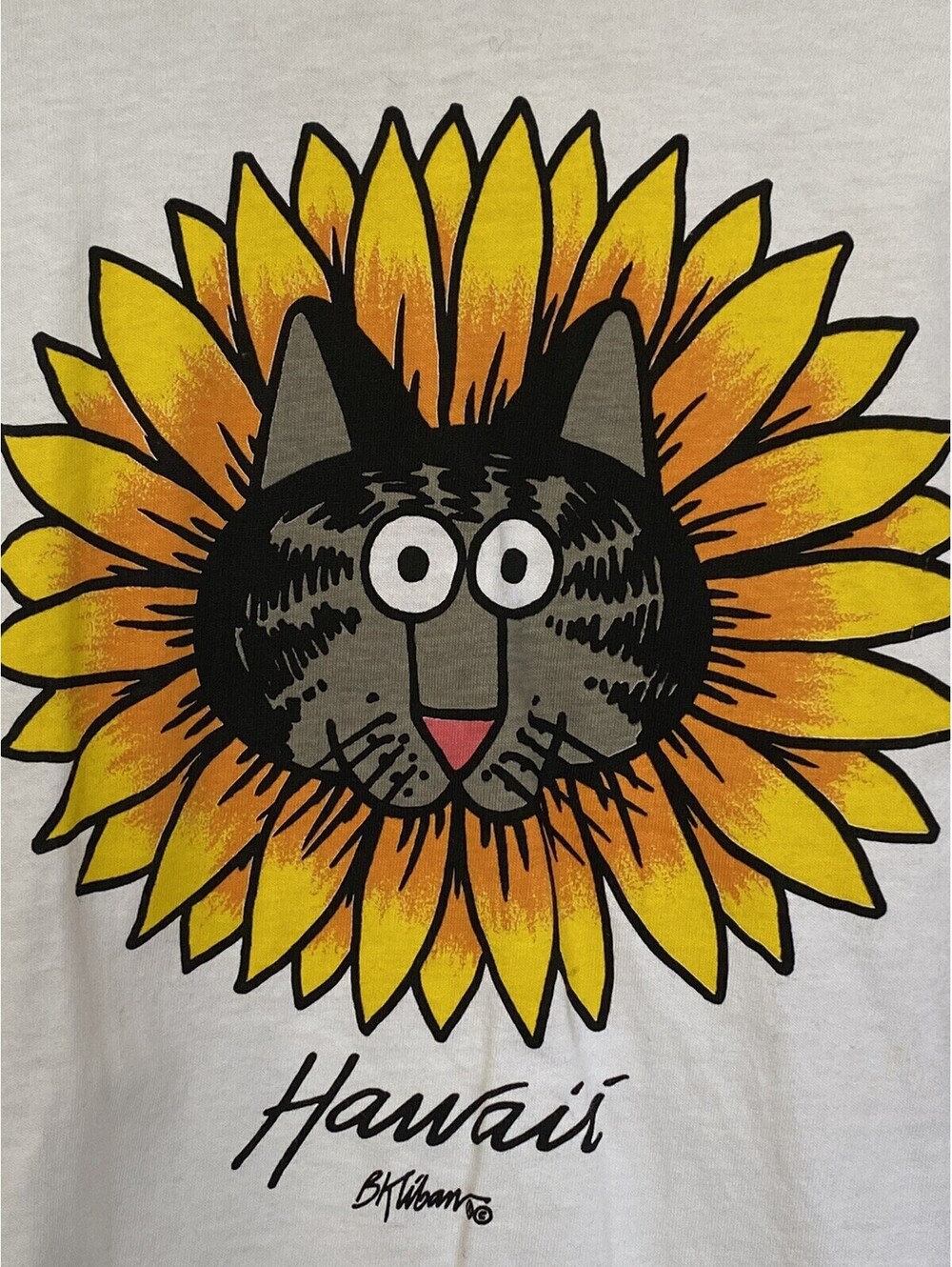 Crazy Shirts Hawaii Kliban Cat Sunflower Crop T-Shirt Vintage 80's NOS Large